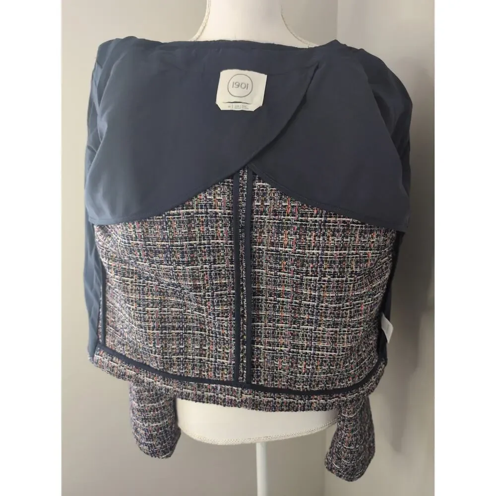 1901 Multicolor Tweed Fringe Jacket Blazer Preppy Chic M - Picture 7 of 9